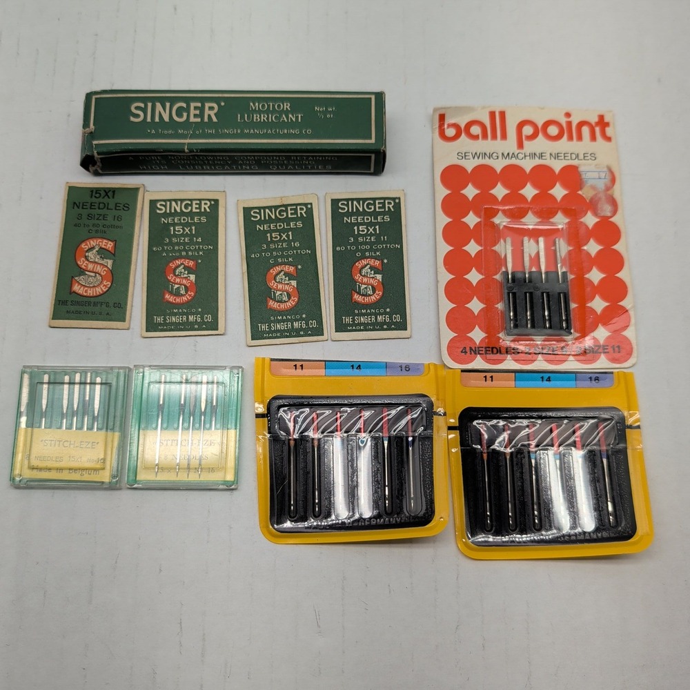 Vintage Singer Sewing Machine Needle Lot & Motor Lubricant 15x1 Ball Point